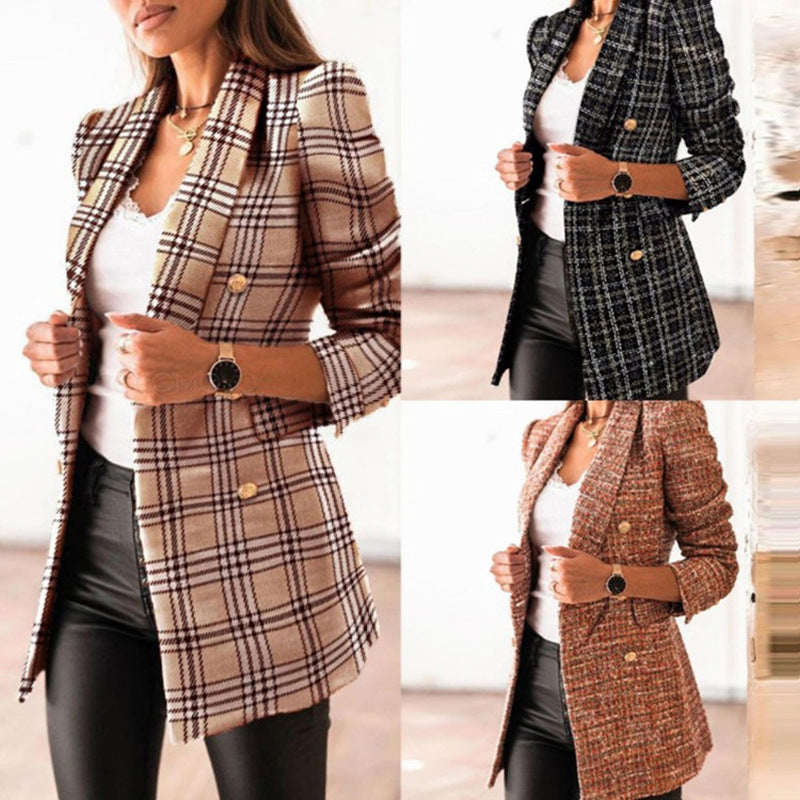 Women's Autumn And Winter Hot Fashion Long-Sleeved Long Printed Suit Jacket Women A Hair