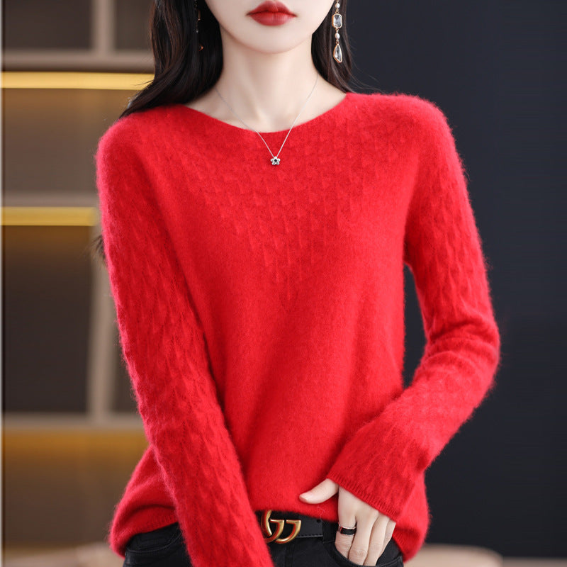 Early Spring New 100 Woolen Sweater Women's Round Neck Sweater Hollowed Out All-Over Cashmere Sweater Base