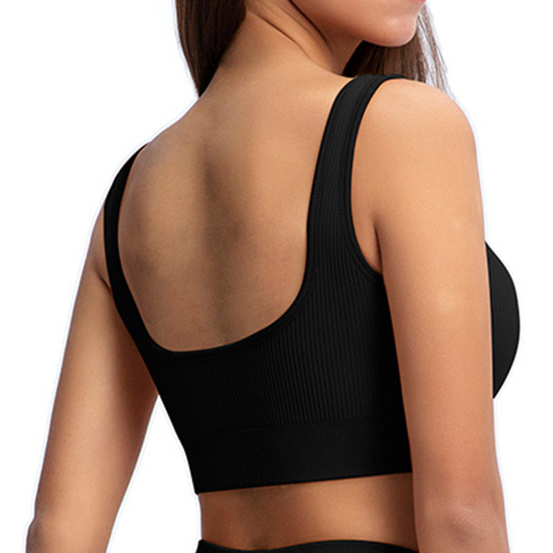 Seamless Knit Sports Underwear For Women Running Fitness Sports Bra High Strength Shock-Proof Yoga U-Neck Vest For Women