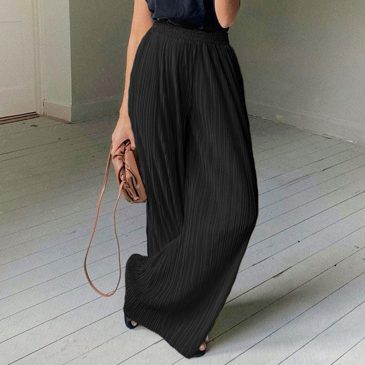 Autumn And Winter New Long-Sleeved Lapel Pleated Shirt Women's Wide-Leg Floor-Length Pleated Pants Suit Solid Color