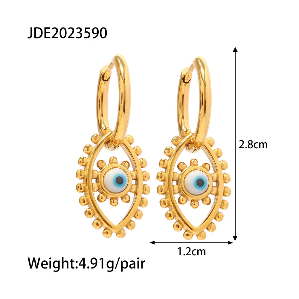 5pcs Style New 18K Gold-Plated Devil's Eye Pendant Cutout Dripping Oil Earrings Stainless Steel Earrings Ear