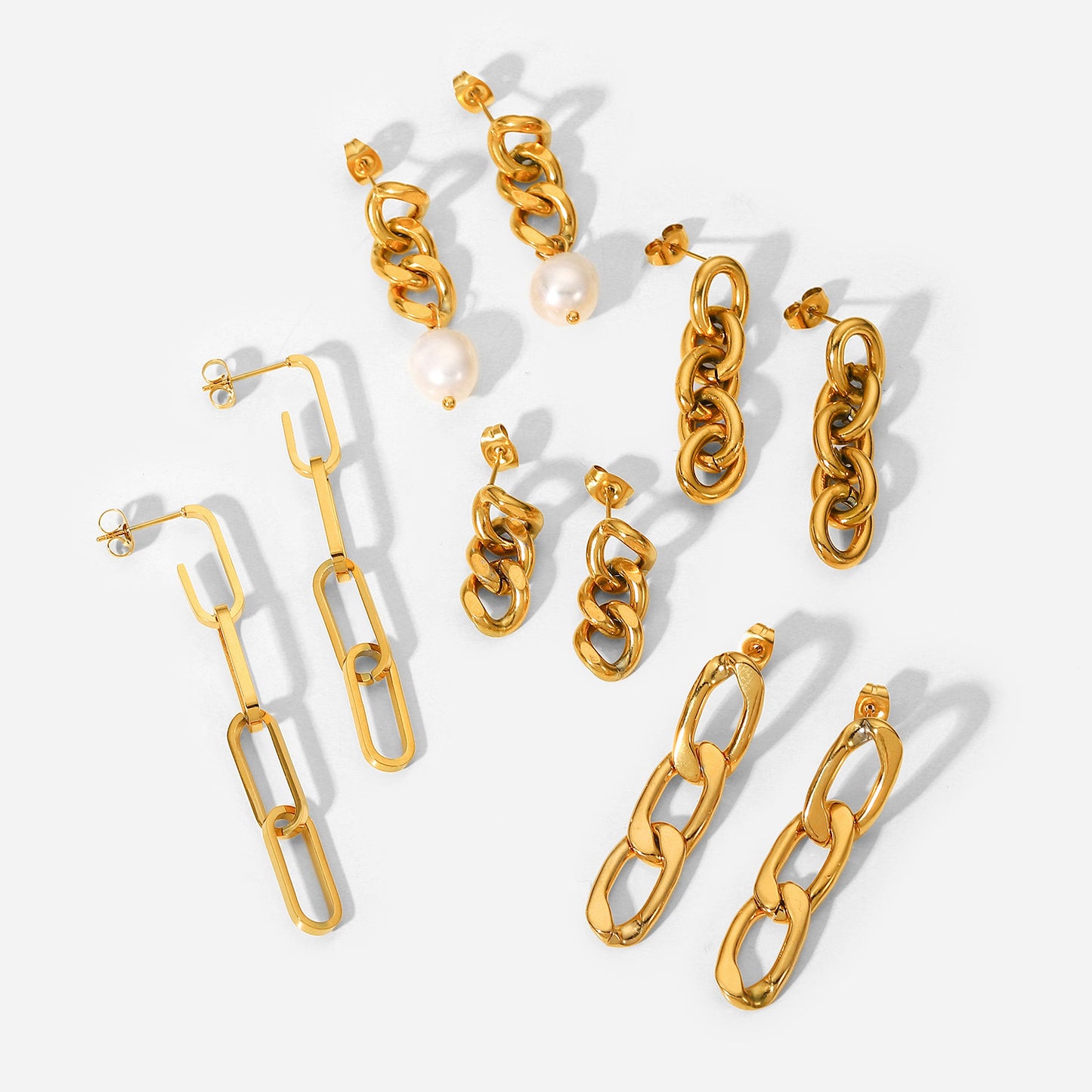 5 pairs Titanium Steel Earrings Long Cuban Chain Earrings Accessories 18K Gold Stainless Steel Earrings For Women