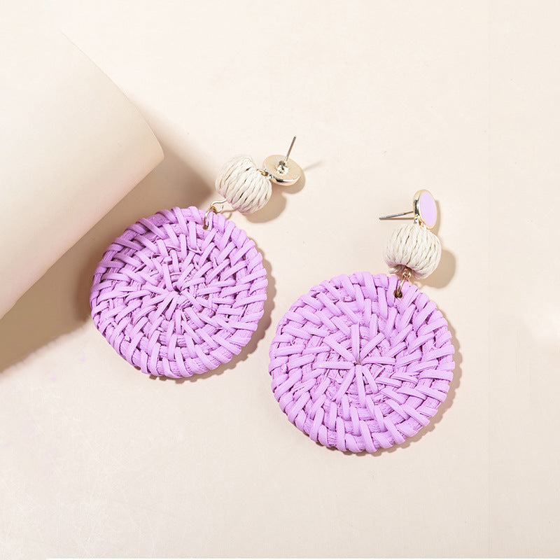 5 pairs Holiday Rattan Earrings For Women Spring And Summer Raffia Woven Earrings Temperament Earrings