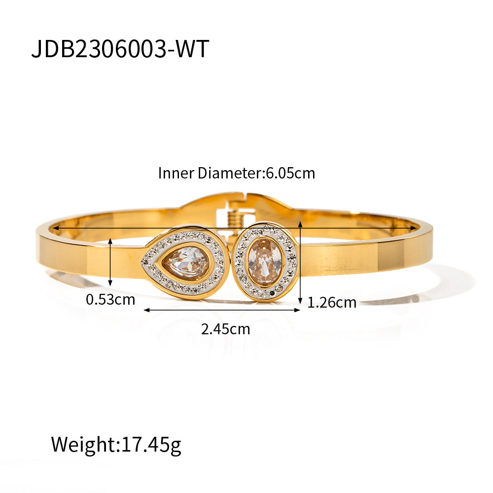 5pcs Titanium Steel Women's Bracelet 18K Gold Stainless Steel Vacuum Plating Inlaid Circular Zircon Bracelet