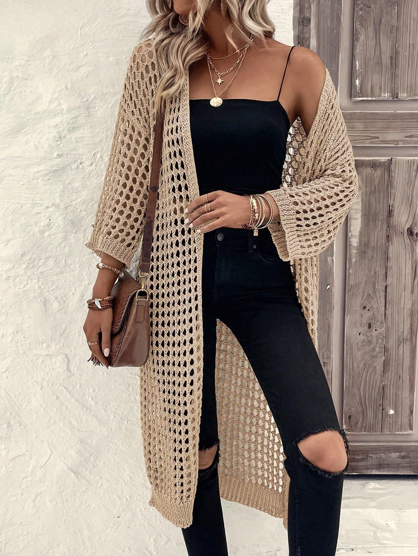 Overseas Sweater Coat Summer New Hollowed-Out Knitted Long Cardigan