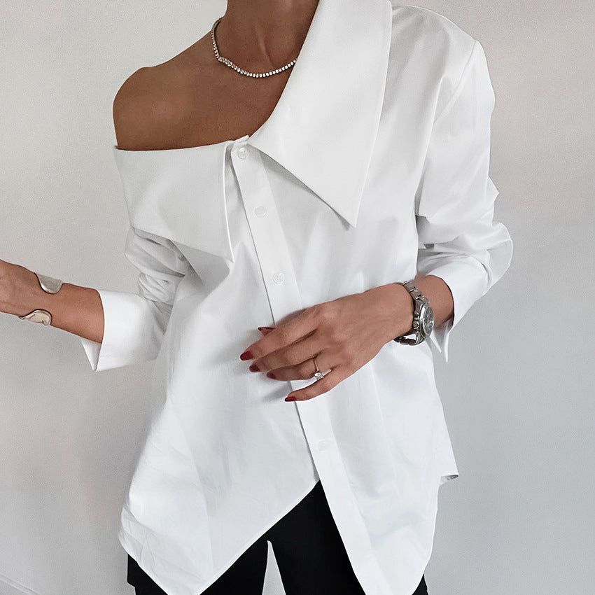 White Irregular Collar Type Sexy Off-The-Shoulder Women's Shirt New Spring Fashion Top Woman