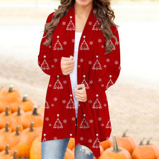 Autumn Women's Wear Christmas Print Fashion Long-Sleeved Cardigan Women's Wear