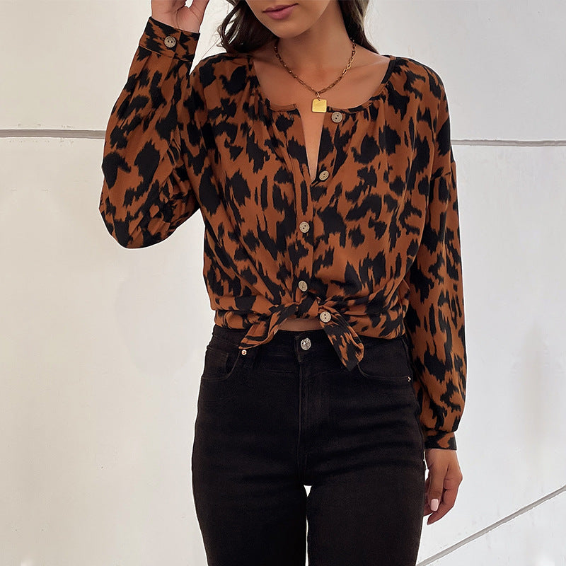 New Autumn New Fashion Women Long-Sleeved Leopard Print Women's Shirt