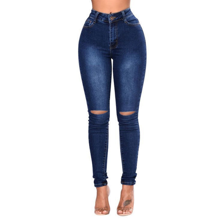 Slim Slim High Elastic Ripped Jeans Pencil Pants Women