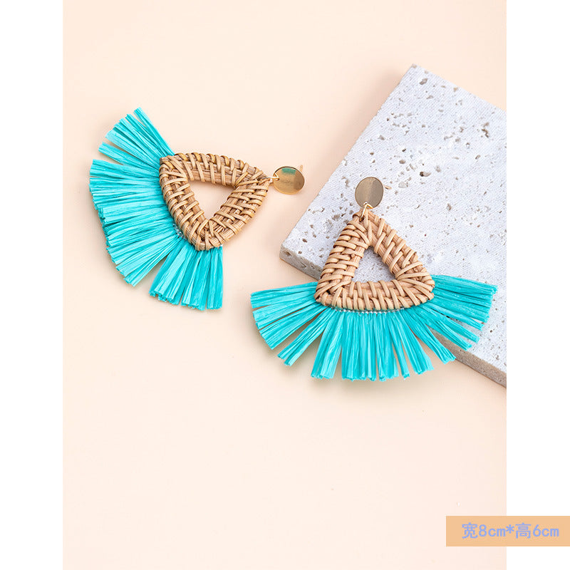 5 pairs Holiday Rattan Earrings For Women Spring And Summer Raffia Woven Earrings Temperament Earrings