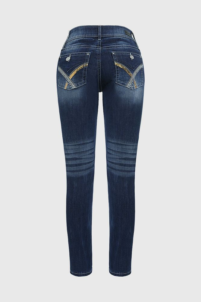 Button Front Mid Waist Skinny Jeans