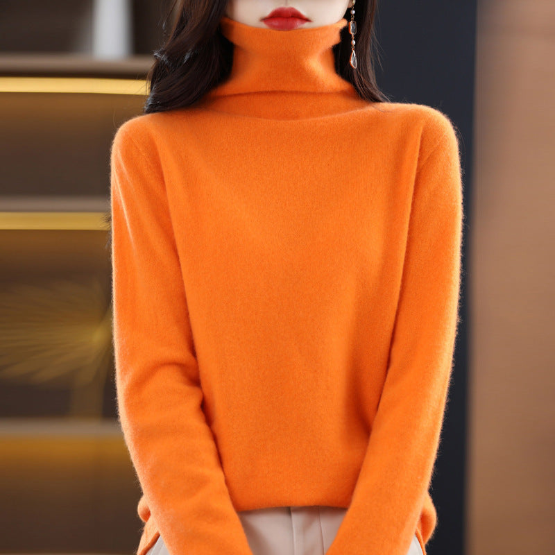 Seamless Pile Neck 100 Woolen Sweater Women's Pullover Knitted Bottom Turtleneck Cashmere Sweater