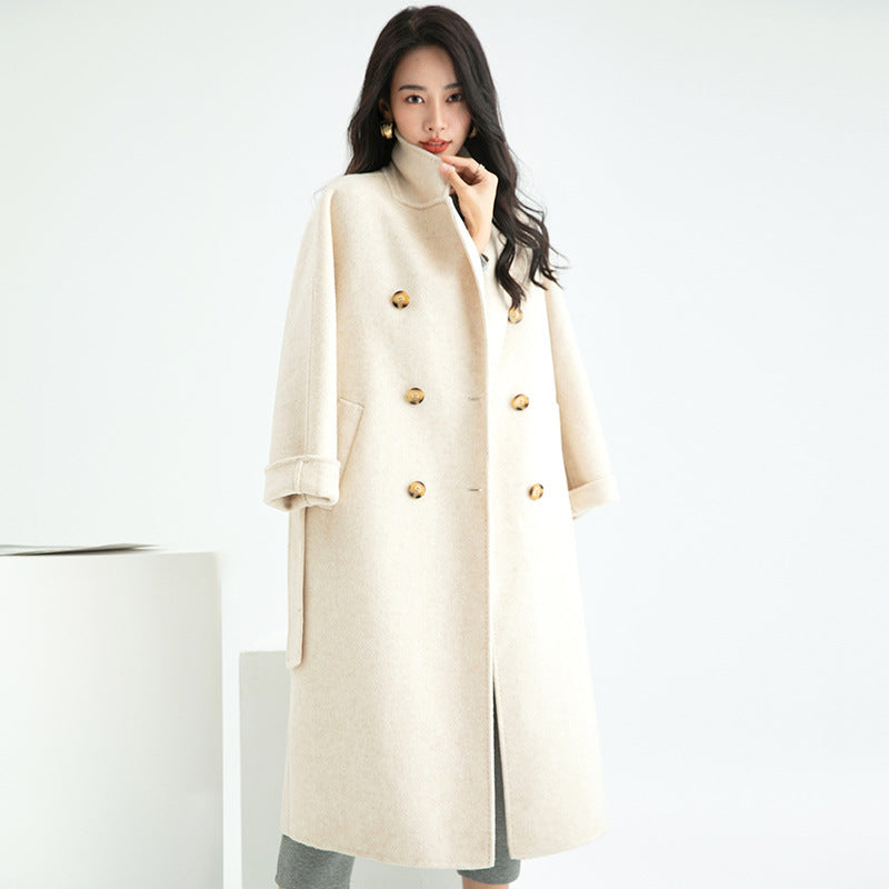 Autumn And Winter New Max Double Breasted European Version Long Hair Plus Long Lace-Up Double Sided Wool Coat