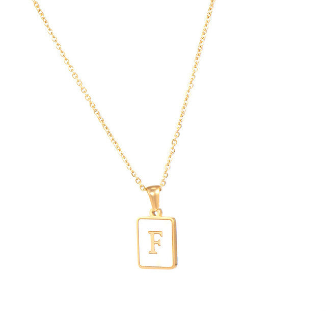 5pcs 18K Gold Stainless Steel Letter A-Z Necklace Ornament White Shell Letter Pendant Necklace For Women