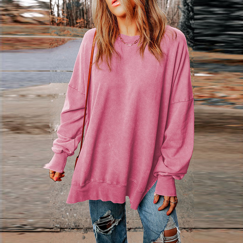 Autumn New Solid Color Pullover Round Neck Hoodie Women Casual Style With Long Meat Long Sleeve Blouse Women