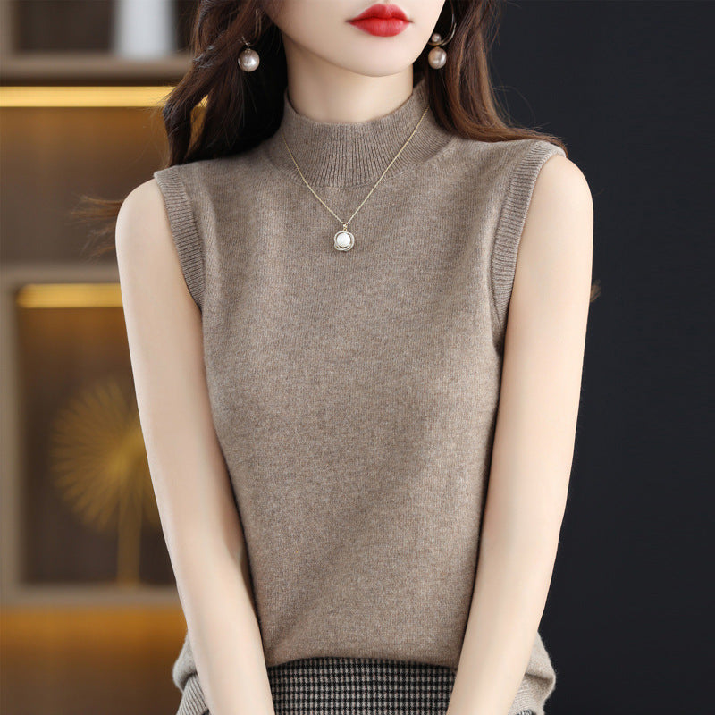 Pre-Fall 100 Cashmere Sweater Women's Sleeveless Pullover Cashmere Sweater Half Turtleneck Sweater Loose Outside Wear Vest Inside Match