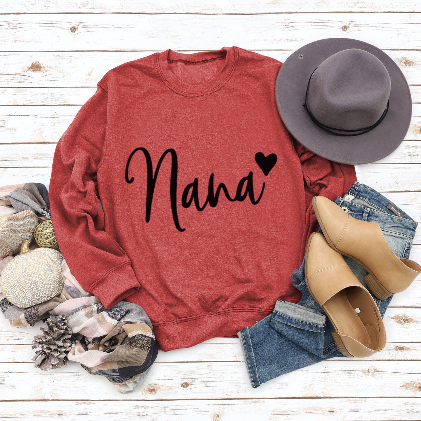 Nana Love Letter Printed Round Neck Long Sleeve Loose Plus Size Hoodie