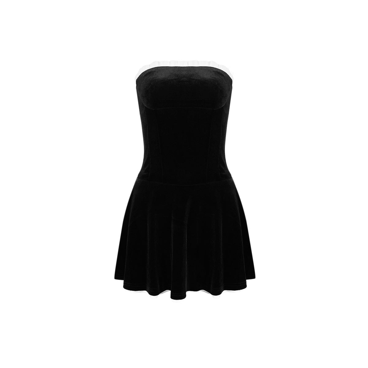 Women's Velvet Sexy Strapless A-Line Dress Slim Backless Winter Dress Spice Little Dress