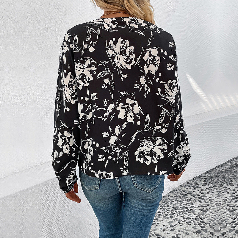 Autumn New Fashion Women Black Printed Shirt