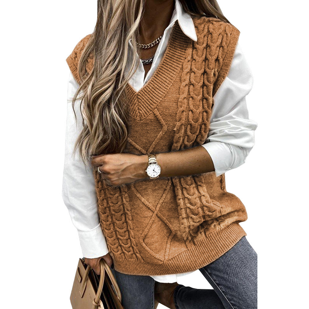 Winter New Solid Color Women's Vest Sweater Long Sleeveless Top Sweater