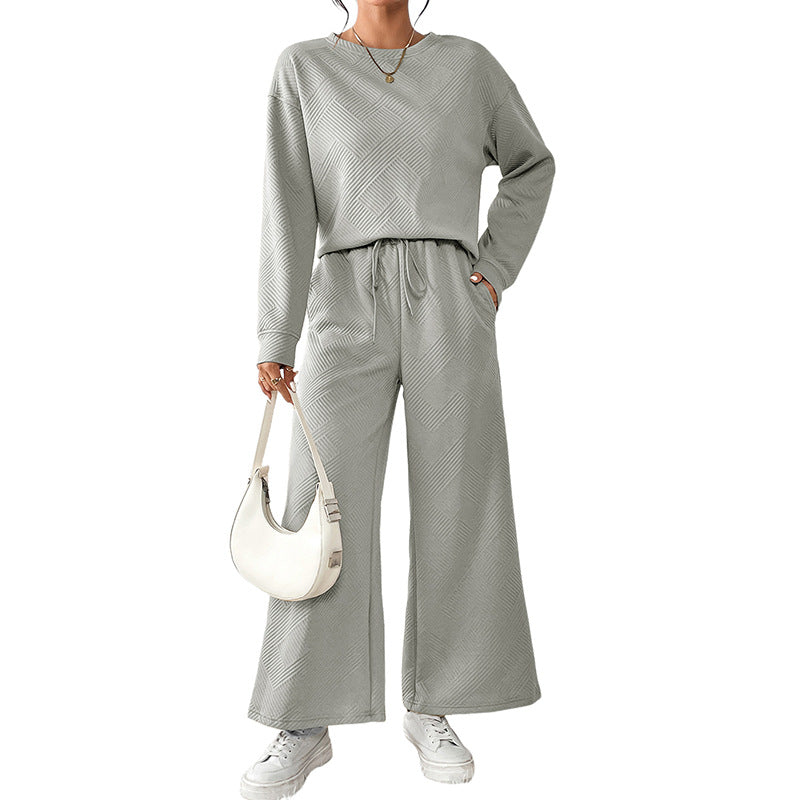 Loose Simple Solid Color Leisure Suit For Women New Texture Pull Rope Sportswear Women