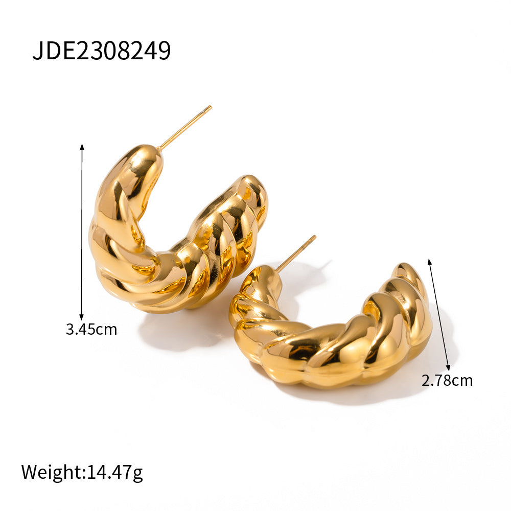 5pcs 18K Gold Twist C-Shaped Titanium Steel Earrings Women's Fashion All-Matching Geometric Earrings