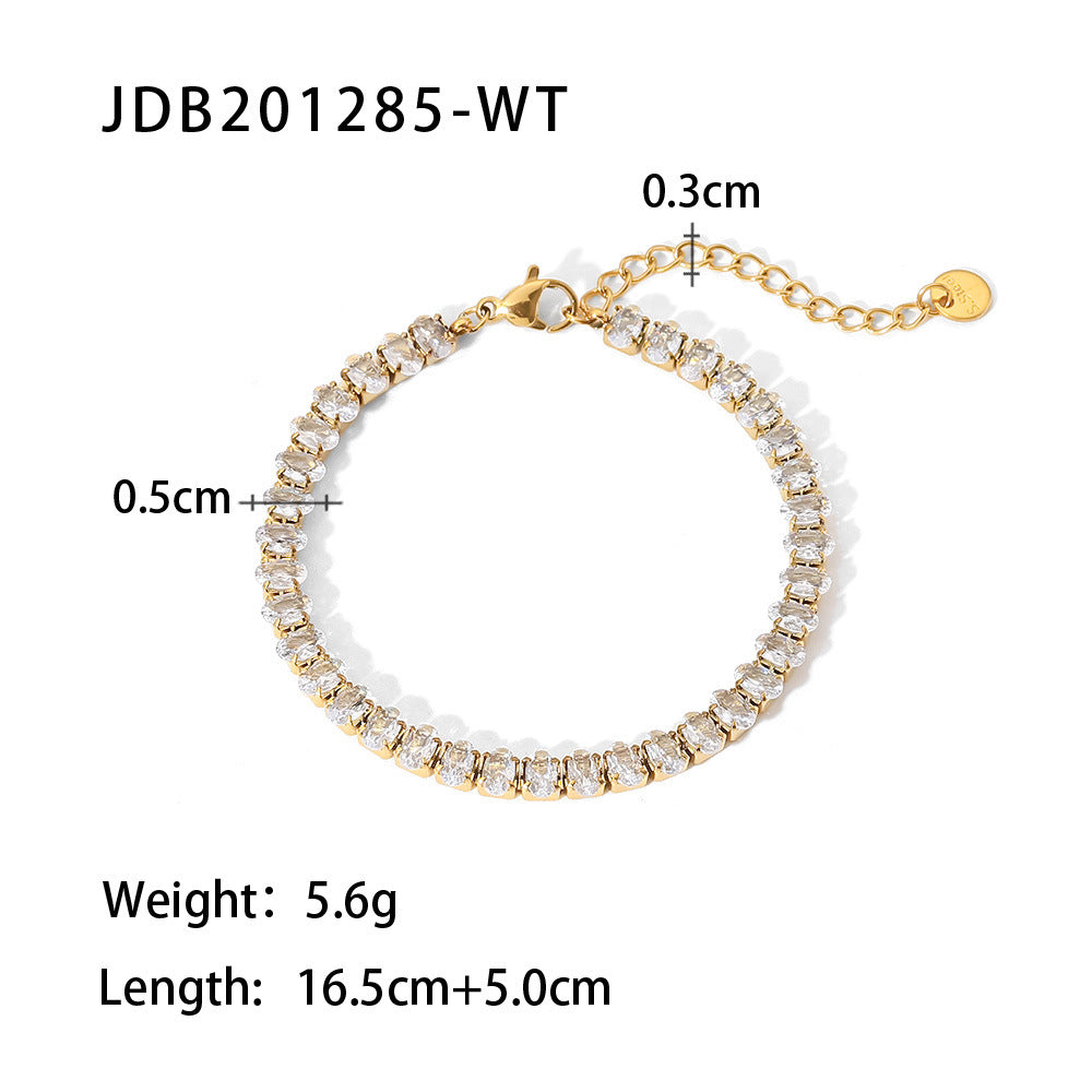 5pcs 18K Stainless Steel Oval White/Mixed Color Zircon Bracelet Women's Fashion All-Match Titanium Steel Necklace Jewelry