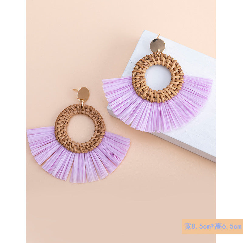 5 pairs Holiday Rattan Earrings For Women Spring And Summer Raffia Woven Earrings Temperament Earrings