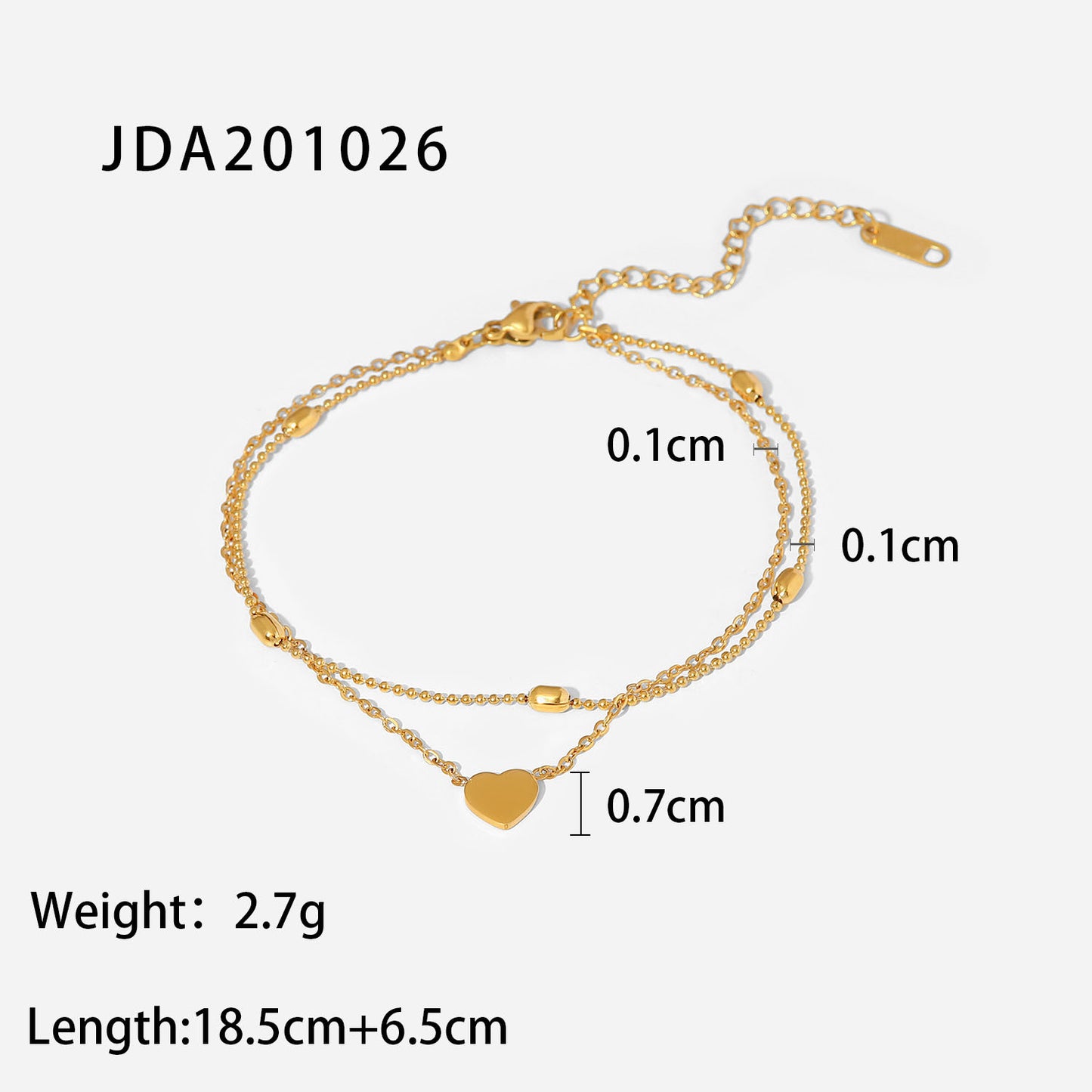 5pcs New Titanium Steel Anklet 18K Gold Love Pendant Oval Bead Chain Double Anklet Women's Foot Accessories