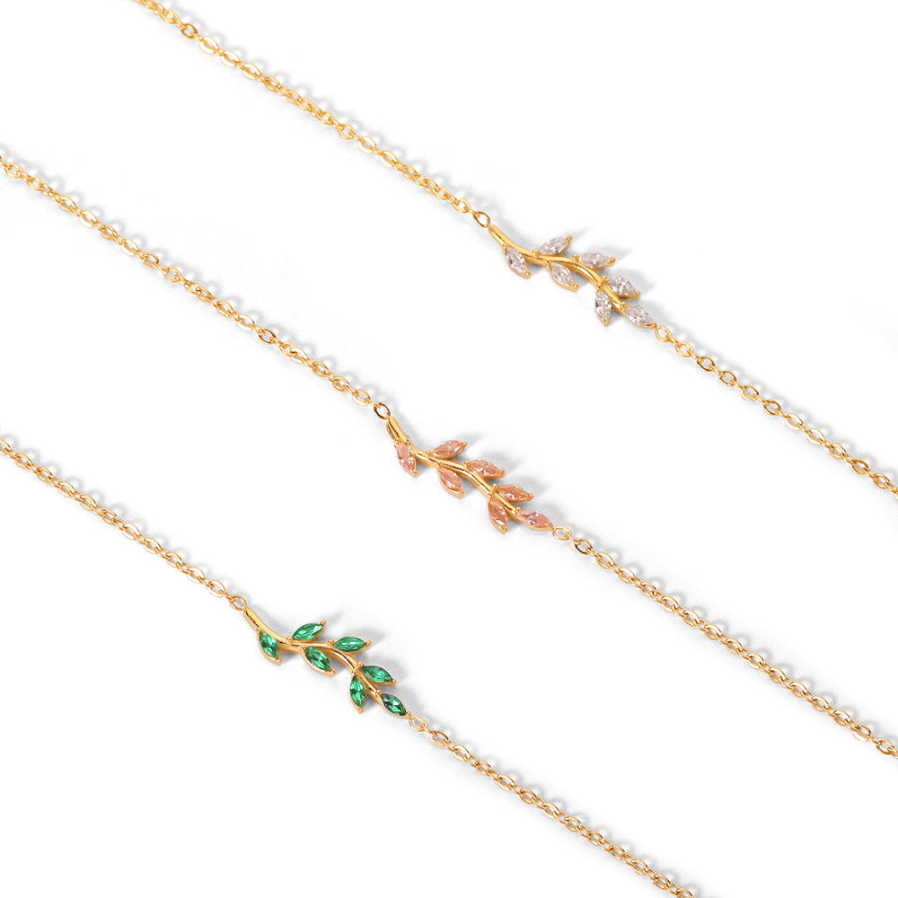 5pcs Stylish Women's Titanium Steel Bracelet Jewelry 18K Gold Stainless Steel Green // White Diamond Pendant Bracelet