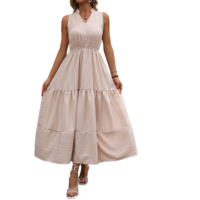 Summer New Women's Dress Solid Color Temperament Slim Dress