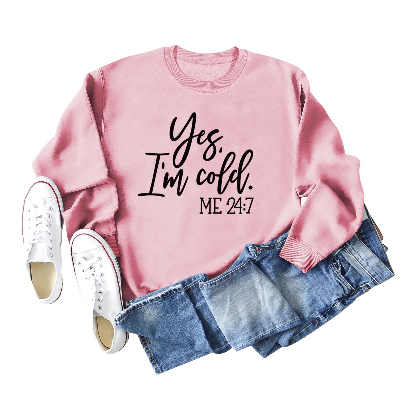 Loose Casual Letter Print Hoodie Yes 'I'm Cold New Crewneck Women's Wear