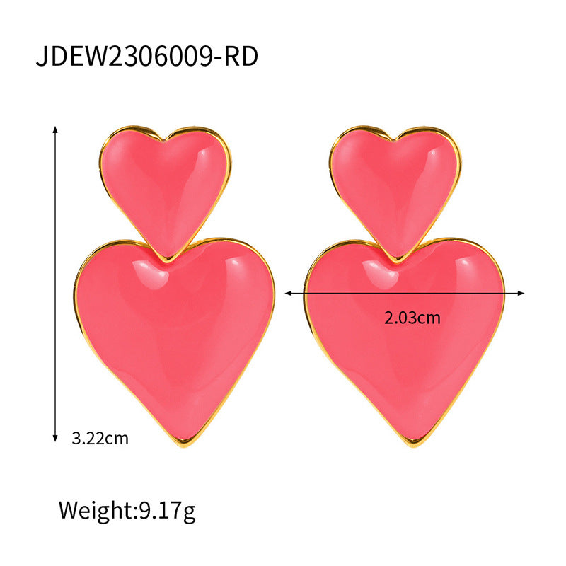 5pcs Jewelry 18K Gold Plated Heart Drop Oil Pendant Earrings Simple Design Sense Of Temperament Fashion