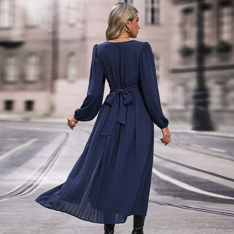 New Autumn Women's New Long Sleeve Solid Color Dress In Long Style