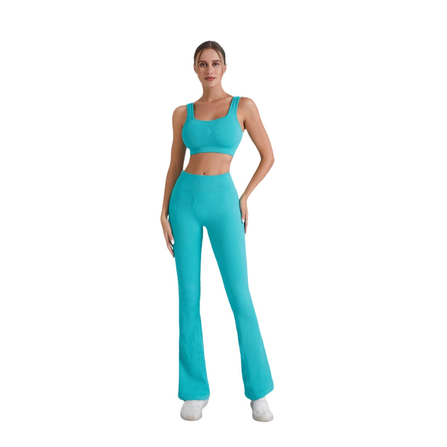 Seamless Yoga Suit Women's Sports Running Shock-Proof Vest High Waist Hip Lift Quick Dry Flare Pants Fitness Wear