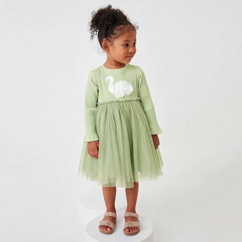 Long Sleeve Mesh Girls' Dress Fall Children's Dress Family Children's Dress