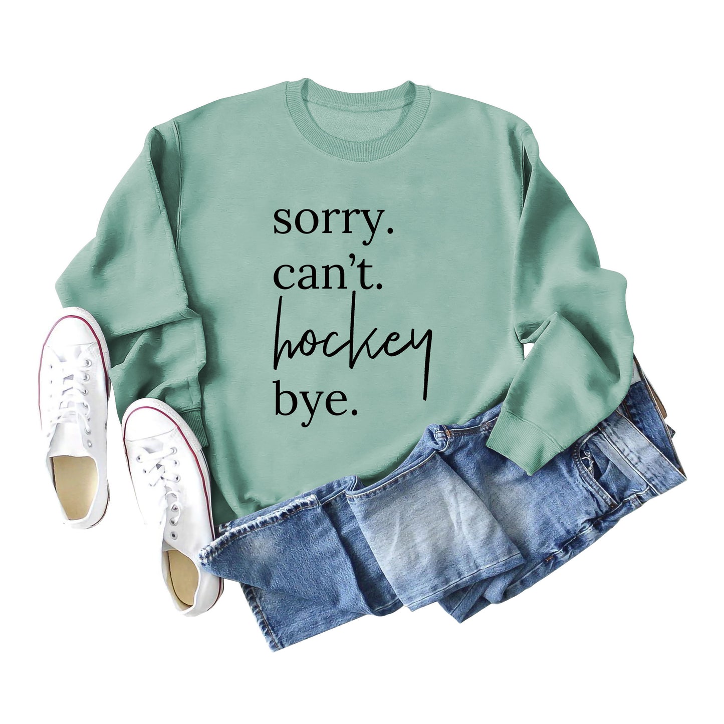 Casual Long Sleeve Sorry Can't Hockey Bye Women's Round Neck Loose Sweater