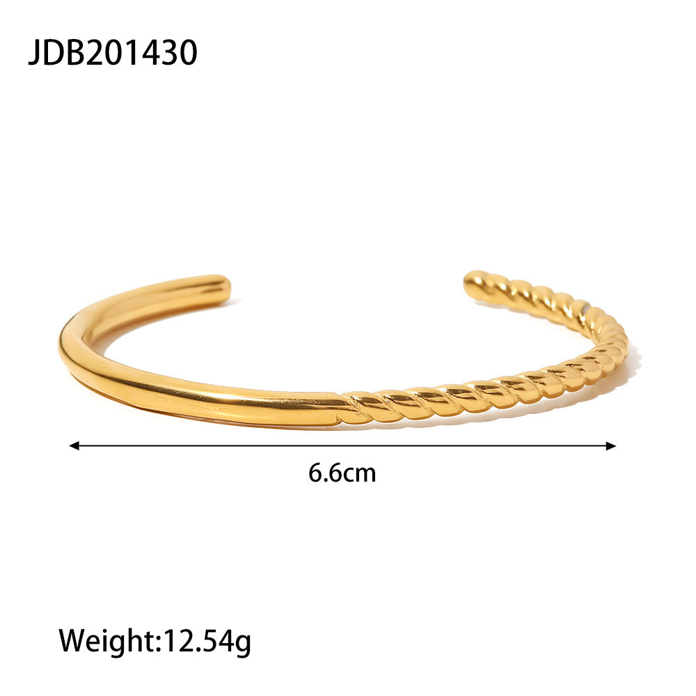 5pcs New Fashion Women's All-Match Titanium Steel Bracelet 18K Gold-Plated Stainless Steel Open Bracelet Bracelet Jewelry