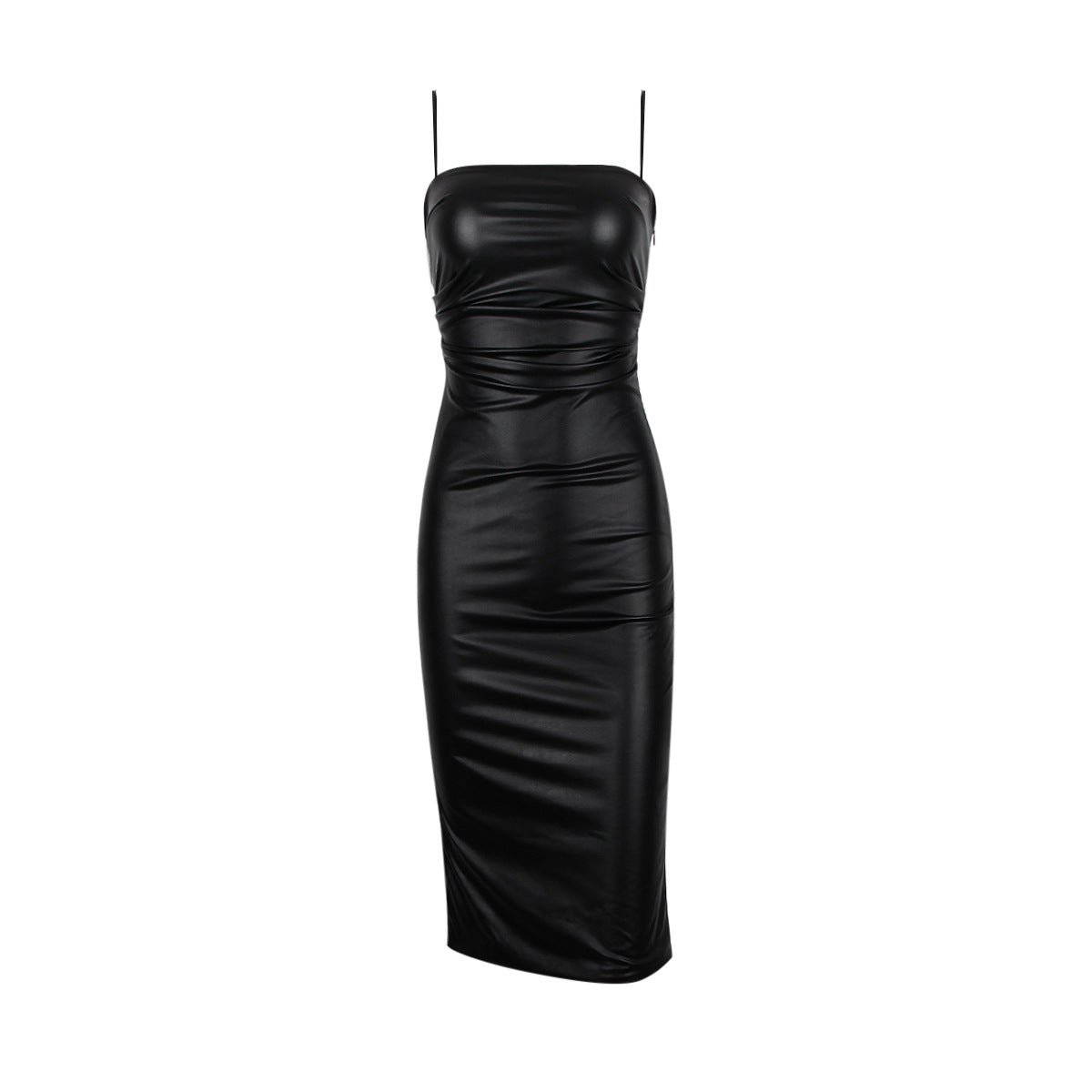 New Women's Sexy Pu Slip Dress Slim Backless Strap Wrap Buttock Midi Slit Dress