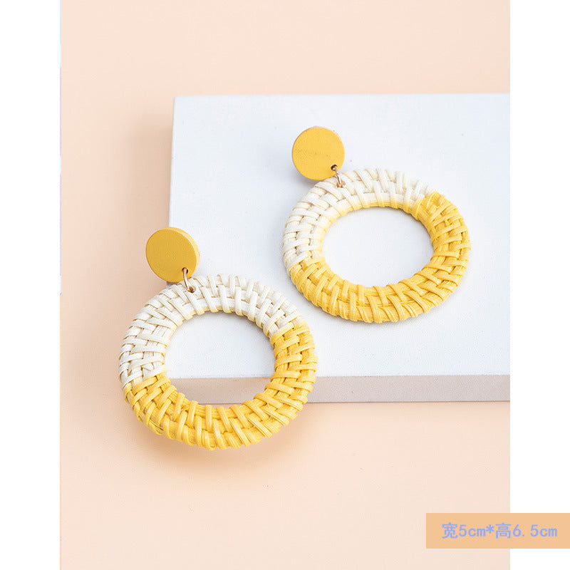 5 pairs Holiday Rattan Earrings For Women Spring And Summer Raffia Woven Earrings Temperament Earrings