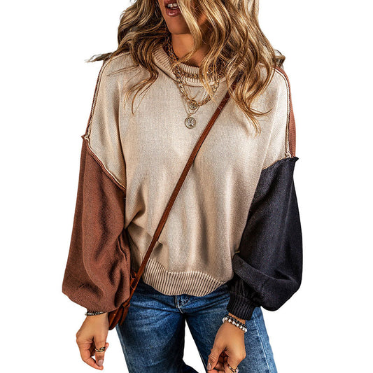 Autumn New Pullover Long Sleeve Top Female Personality Color Matching Warm Sweater Woman