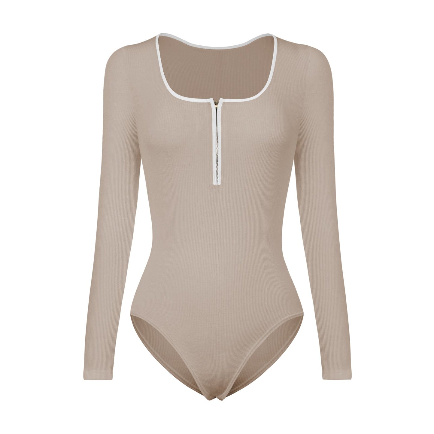 Autumn And Winter Hot Sales Of New Splicing Color Zipper Thread Long-Sleeved Leotard Fashion Matching Temperament Base