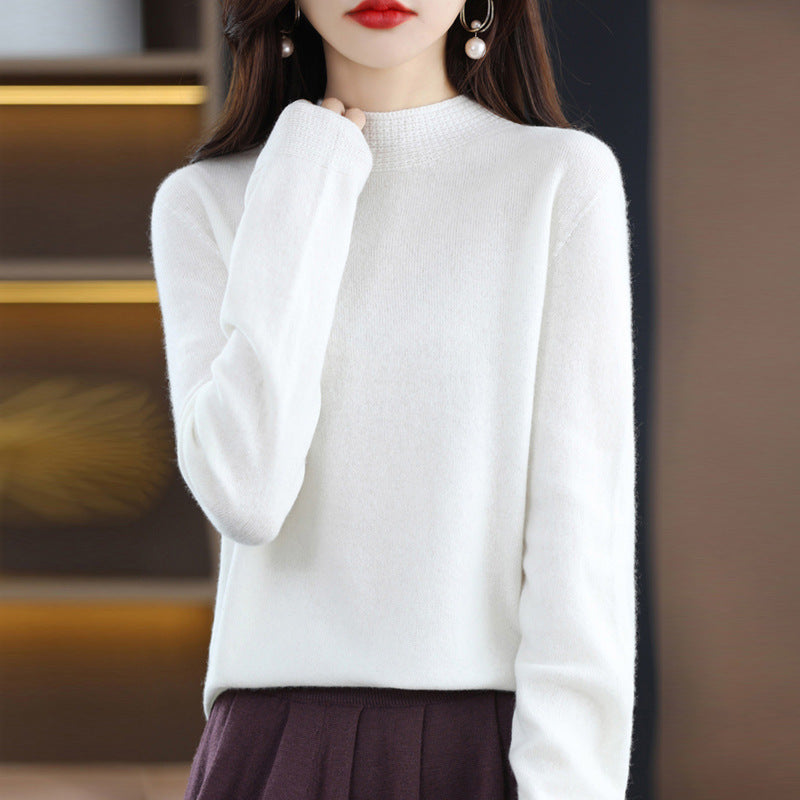 Autumn/Winter Seamless Woolen Sweater Women's 100 Wool Half Turtleneck Loose Pullover Sweater With Slimming Undercoat