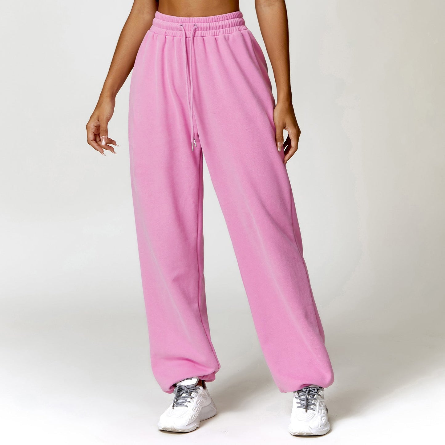 Spring High Waist Girded Feet Sports Sweatpants Loose Straight Leg Casual Pants Wearing All Matching Sweatpants