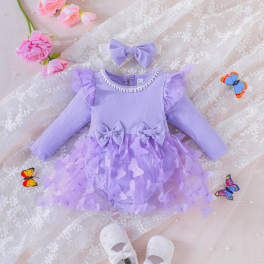 0-2 Years Old Baby Spring And Autumn Triangle Dress Girl Baby Sweet Long-Sleeved Onesie Children's Baby Crawling Suit