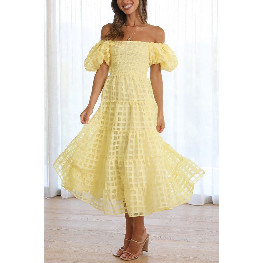 Spring And Summer New Line Collar Lantern Sleeve Cake Dress Casual Loose Dress