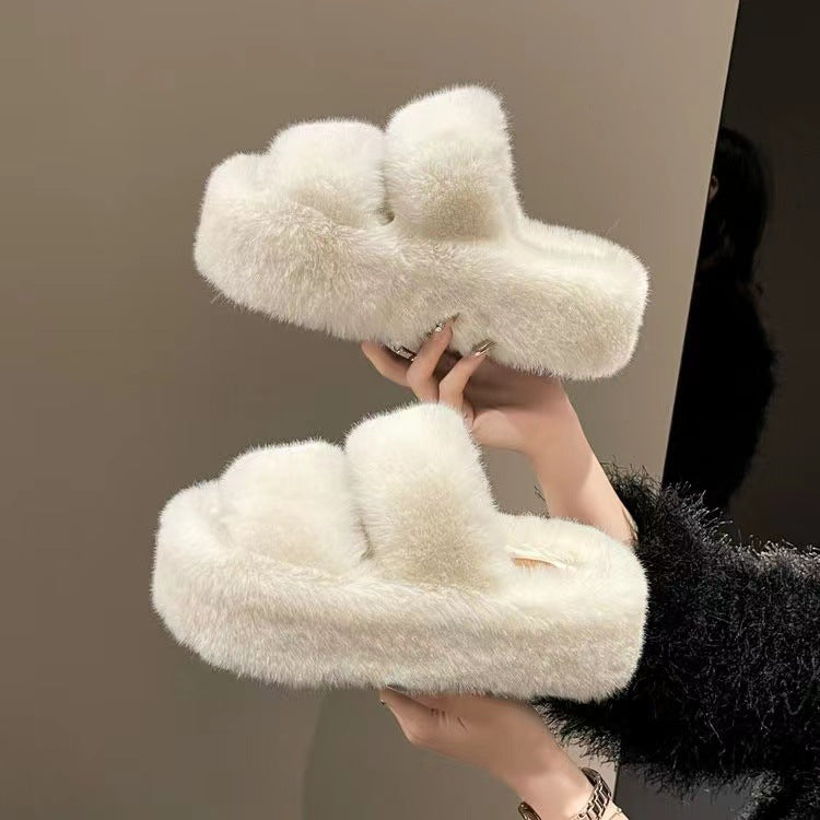 New Large Size Woolly Slippers 7CM Thick Warm Wear-resistant Non-slip Skin Outside The Home To Wear