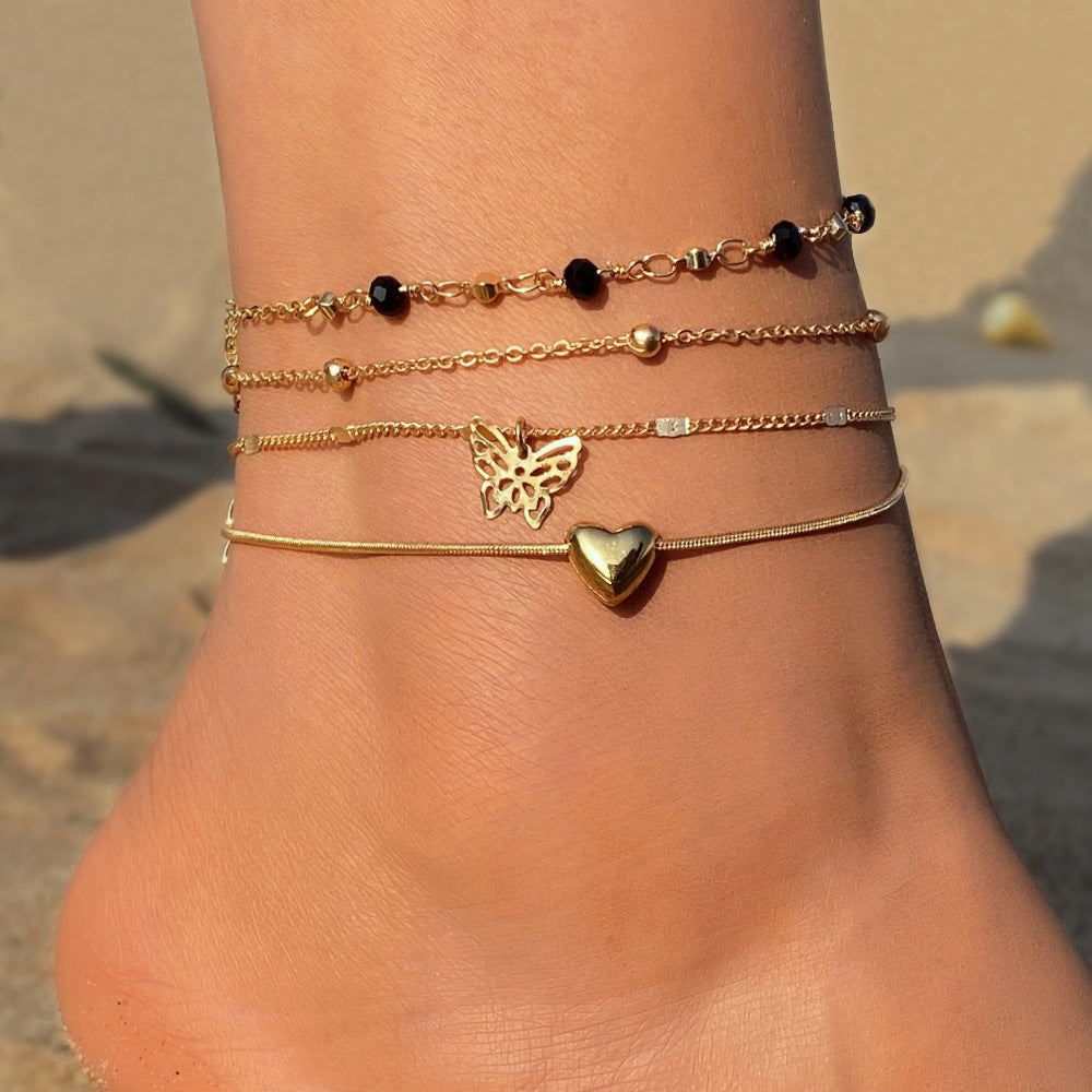 5 pcs New Love Cross Anklet Set Female Niche Fashion Light Luxury High Sense Anklet