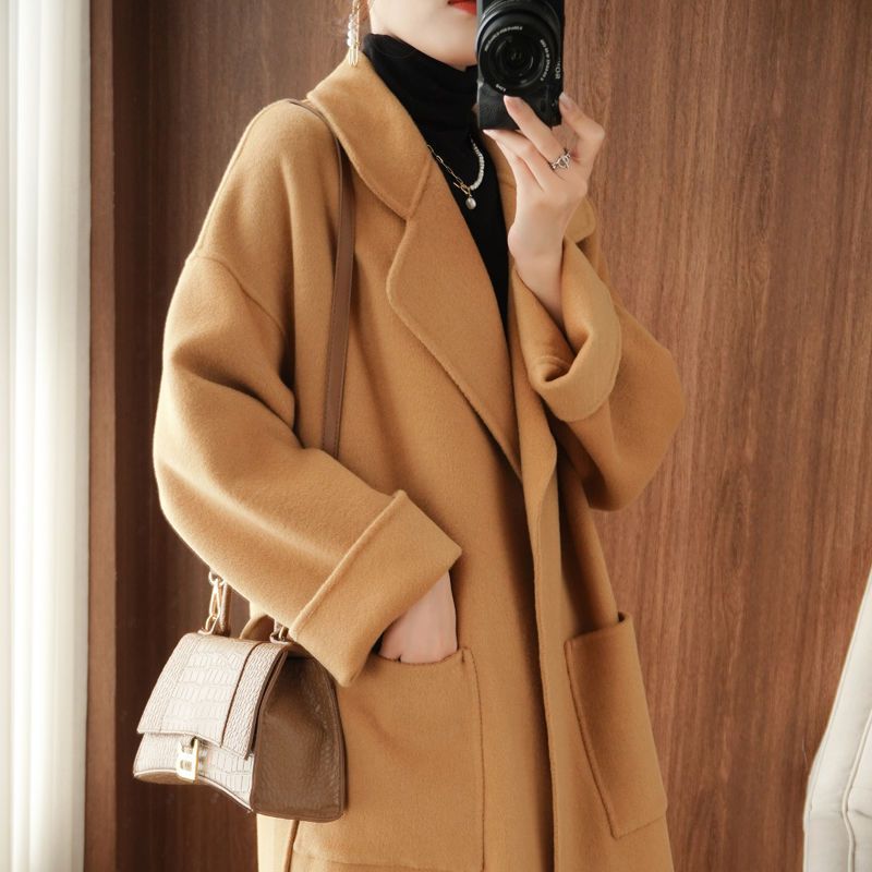 Autumn And Winter Double-Sided Pure Wool Coat Women's Long Silhouette Loose Thickened Woolen Coat Cashmere Outside