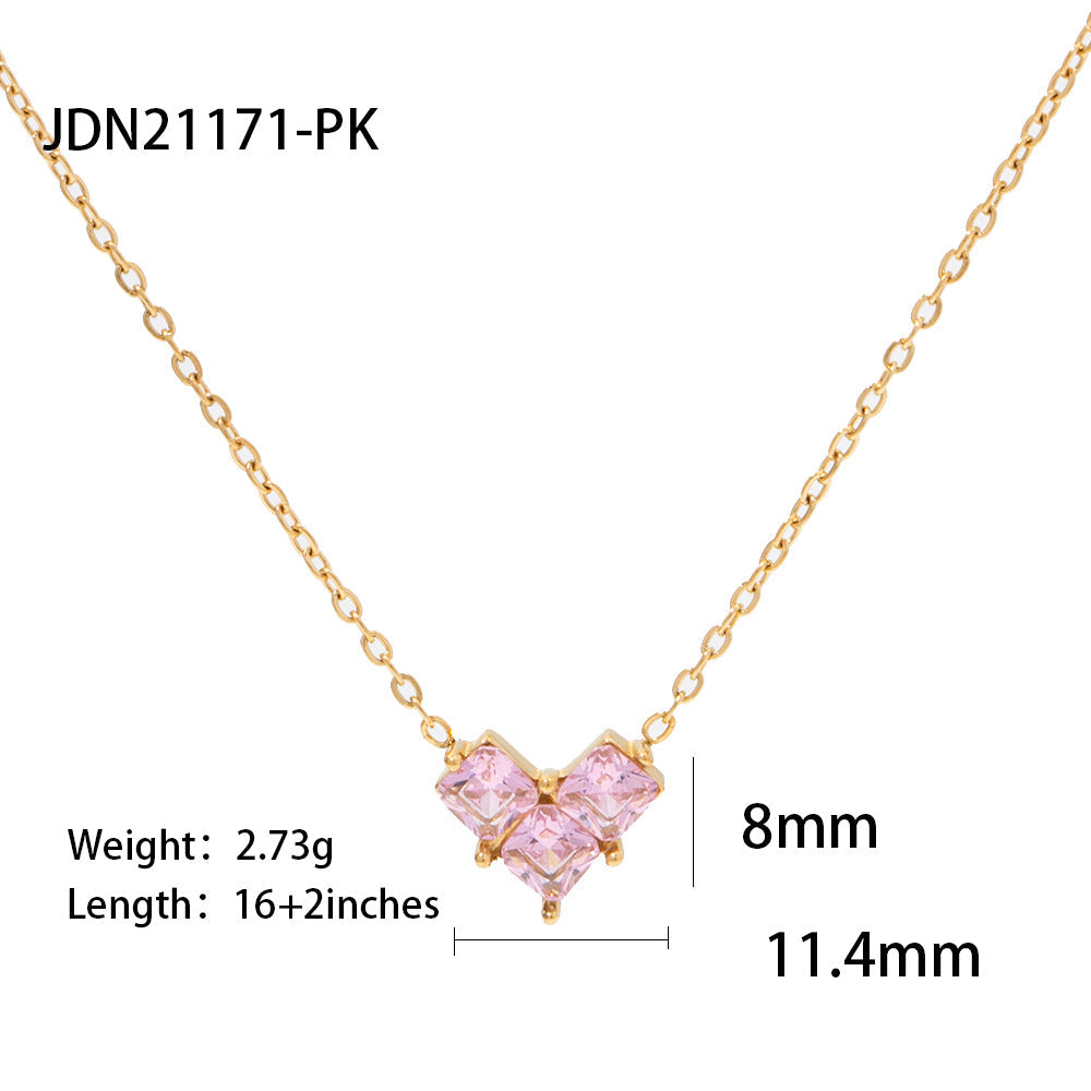 5 pcs New Titanium Steel Necklace 18K Gold Plated Stainless Steel Inlaid/White Zircon Love Pendant Necklace